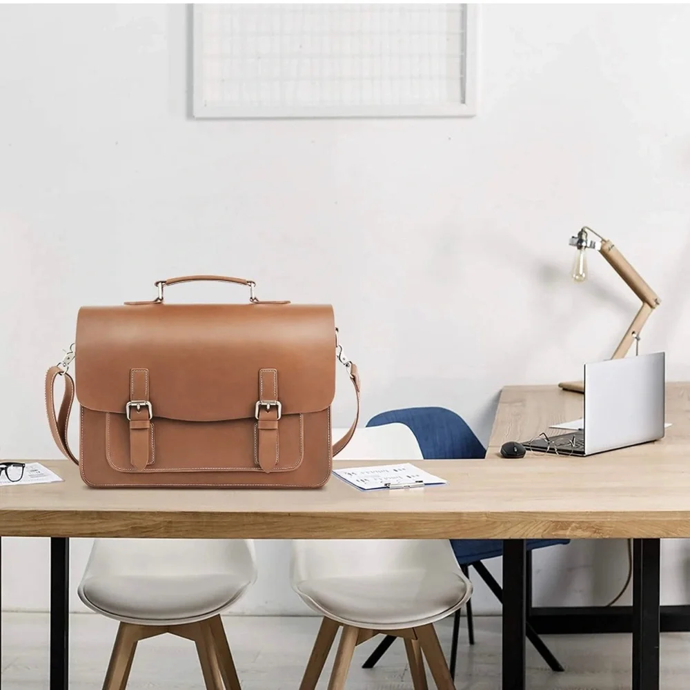 Unisex Messenger Bag PU Leather Laptop Briefcase Satchel Shoulder Bag